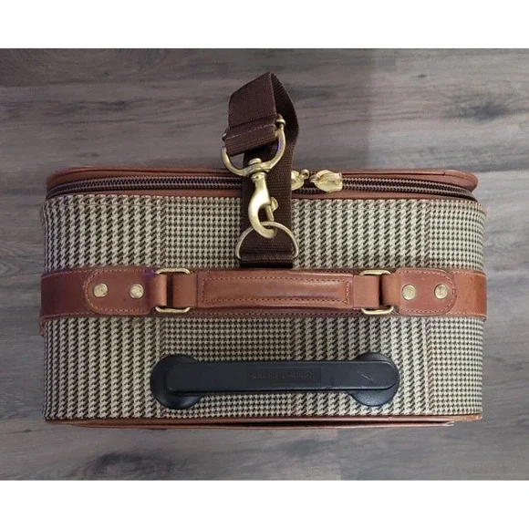 Vintage Polo Ralph Lauren Leather Trim Brown Plaid Carry-On 22 Luggage